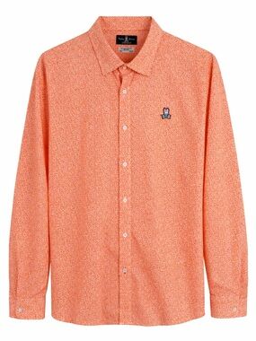 Psycho Bunny Button Down Shirt 2XL Orange Floral Print Lightweight